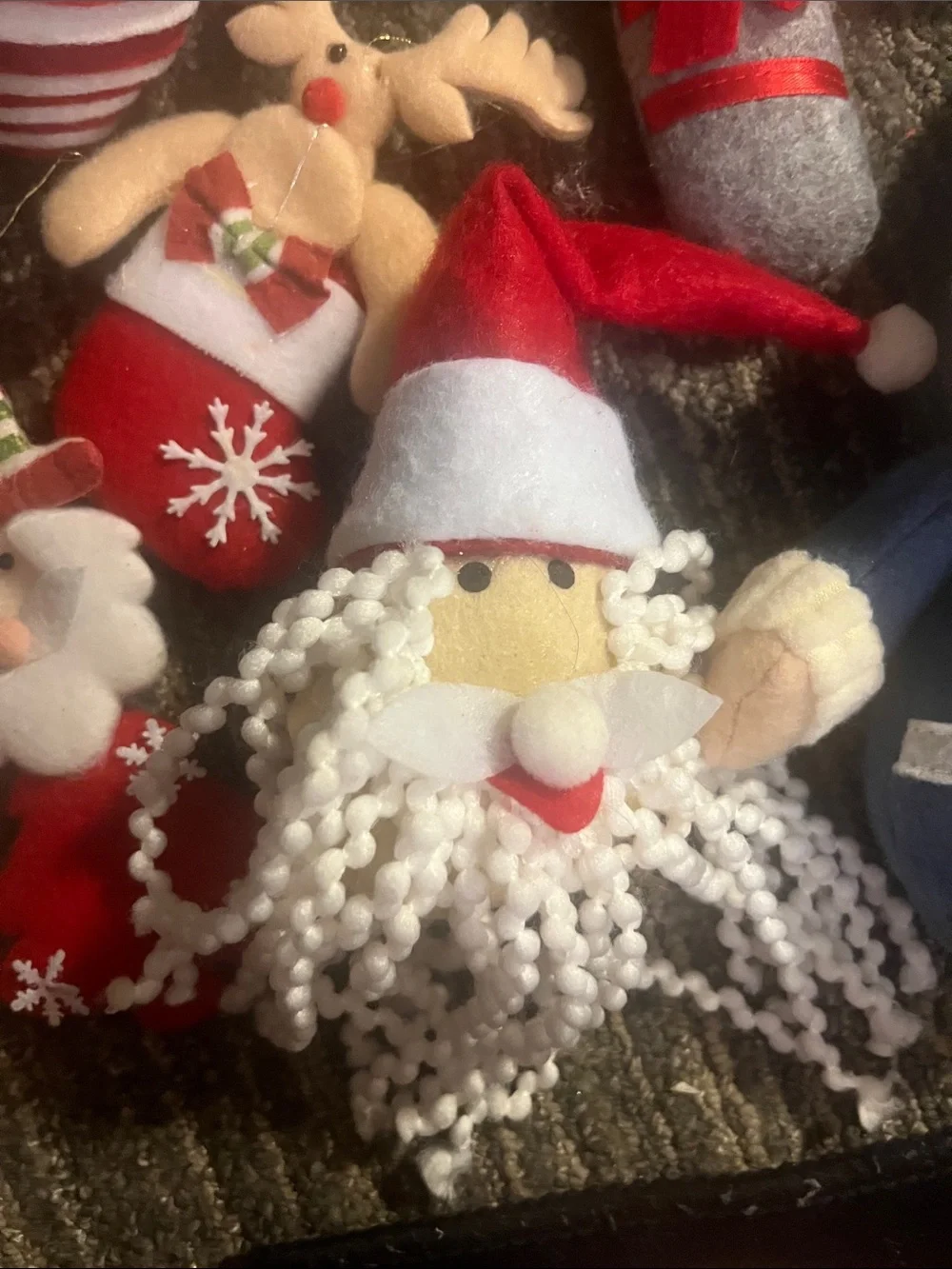 Festive Red Christmas Ornament Set - Fabric and Yarn 8pc lot 363